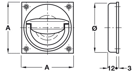 Flush Ring Pull Hdl 90x90mm Brass SN