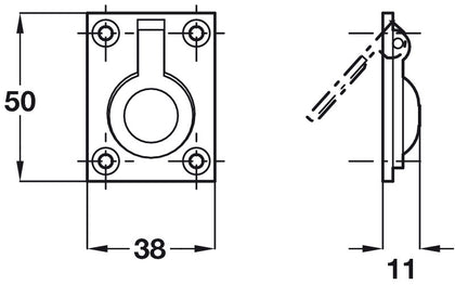 Flush Ring Pull Hdl 50x38x11mm Brass PB