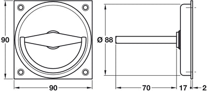 Flush Ring Hdl 90x90mm 8mm Hole 304 BSS