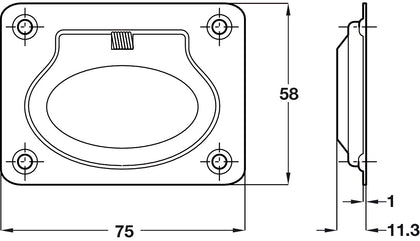 Flush Ring Pull Sprung 75x58mm 304 PSS