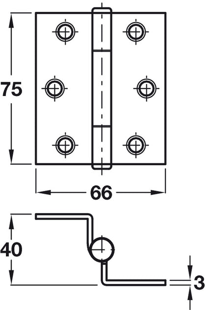 Storm Proof Cranked Hinge 75x66mm Brs PB