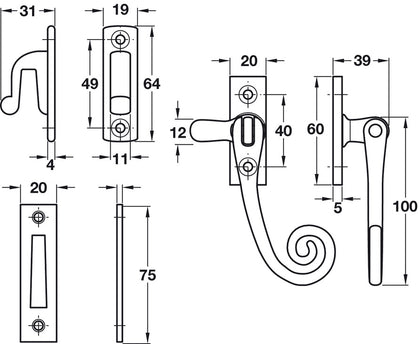 Kirkpatrick Casement Fast w Mortice/Hook