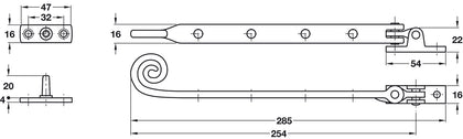 Kirkpatrick Casement Stay 285mm Pewter