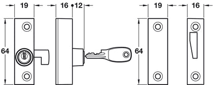 Flush Pivot Lock w 1 Cut Key White