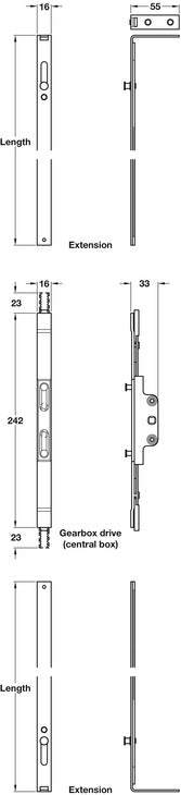 Espagnolette Shootbolt Ext 455mm M.St