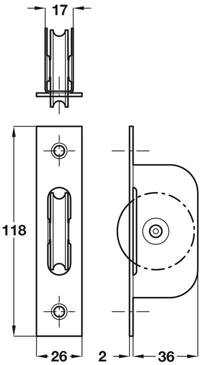 Sash Pulley AxleBearing 118x26mm SBZ Nyl