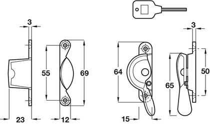 Sash Fastener Lock+Key Fitch Pat Brs PB