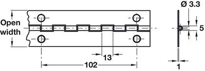 Cont Hinge 1834x32mm 36 Holes 304 SS