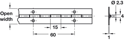 Cont Hinge 1834x32mm 62 Holes Alu Self