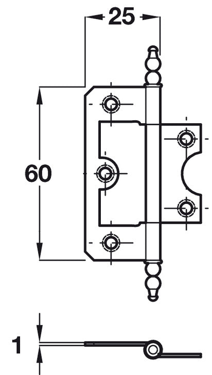 Flush Hinge/Finial 60x25mm St/ZA FB
