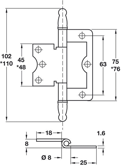 Flush Hinge 75x25mm MD Inset Steel EB
