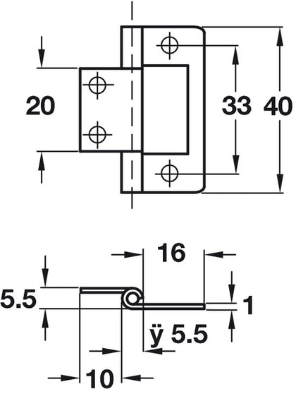 Flush Hinge 40x16mm Inset St ZP