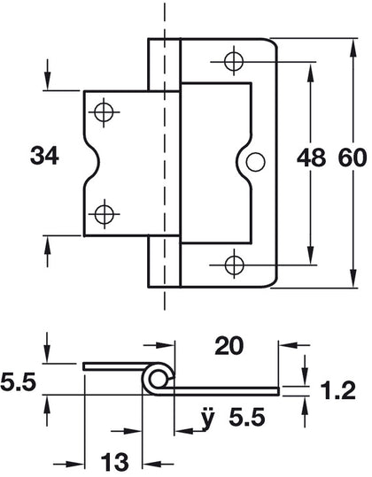 Flush Hinge 60x20mm Inset St FB