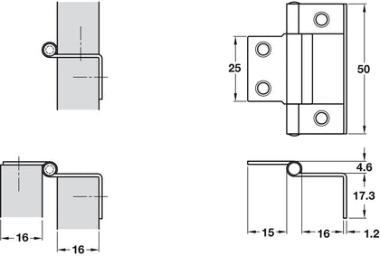 Cranked Flush Hinge 15-16mm 50mm St FB