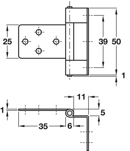 Flush Hinge Cranked 50mm Steel EB
