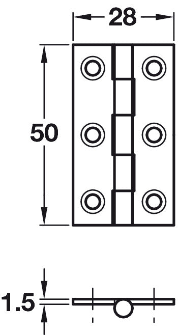 Butt Hinge Sqr 50x28mm Brs PB/Pin SSS