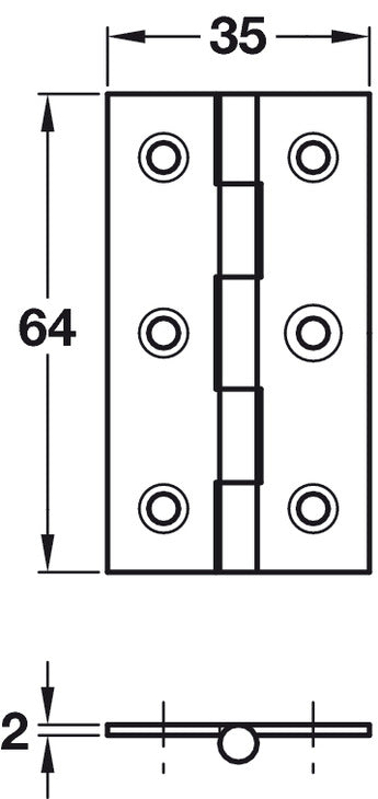 Butt Hinge Sqr 64x35mm Brs SC/Pin SSS