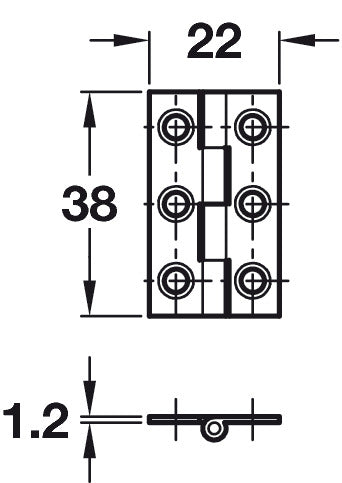 Butt Hinge Sqr 38x22mm Dr.Brass PC CLR