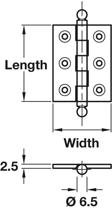 Butt Hinge Ball D6.5x 50x38mm Brs SC