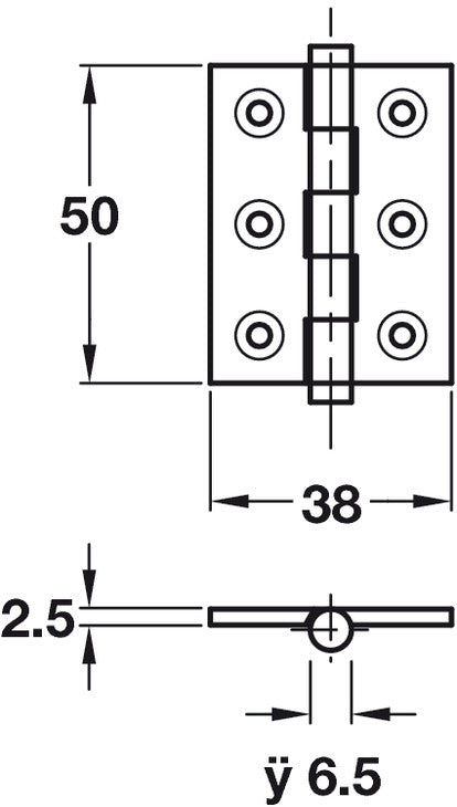 Butt Hinge Button D6.5x 50x38mm Brs PC