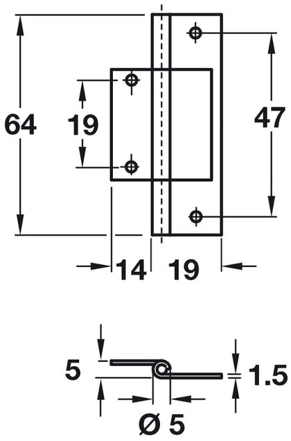 Flush Hinge 64x19mm Inset Stght 290 Self