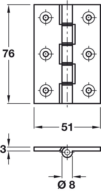 Butt Hinge DPBW D9x76x51mm Ext Brs Self