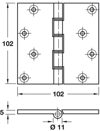 Butt Hinge Proj DPBW 100x103mm Brs SC
