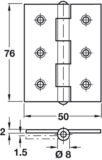 Butt Hinge Plain Sqr 76x50mm 304 PSS