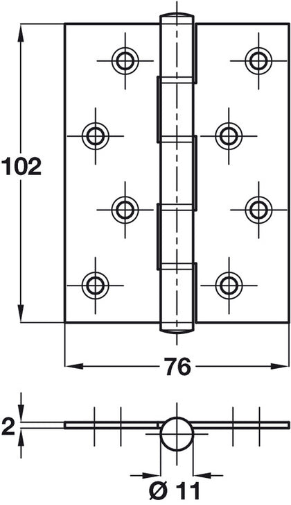 Hafele Butt Hinge Sqr 102x76mm 304 SSS