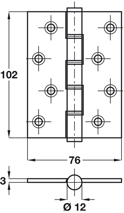 Hafele Butt Hinge DPBW 100x76mm Brs PB