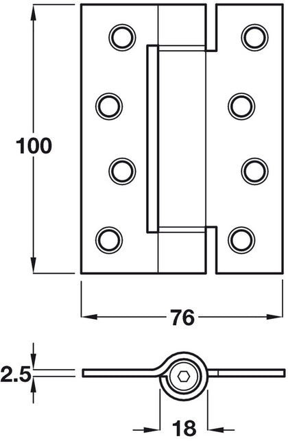 Butt Hinge Sprung 100x76mm EP M.St BP x3