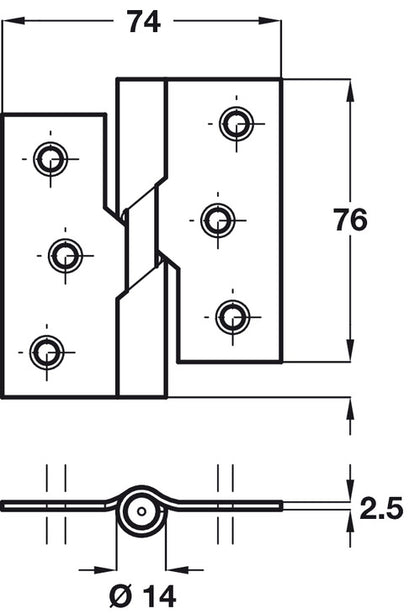 466 Butt Hinge Rising 76x74mm RH St SN