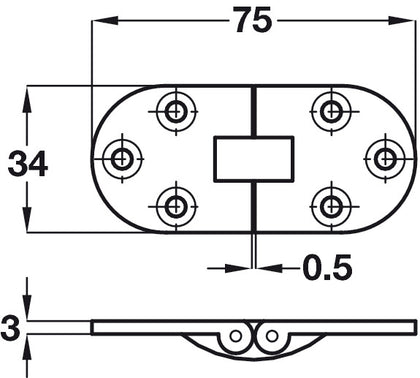 Counterflap Hinge 75x34mm Brass PC