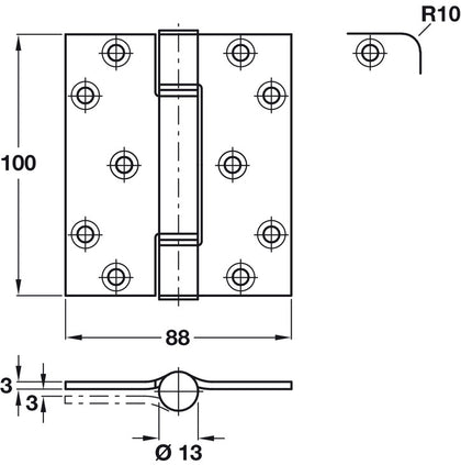 Hi-Load Butt Hinge Rad 100x88mm St BZP