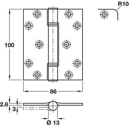Hi-Load Butt Hinge Sqr 100x86mm 304 SSS