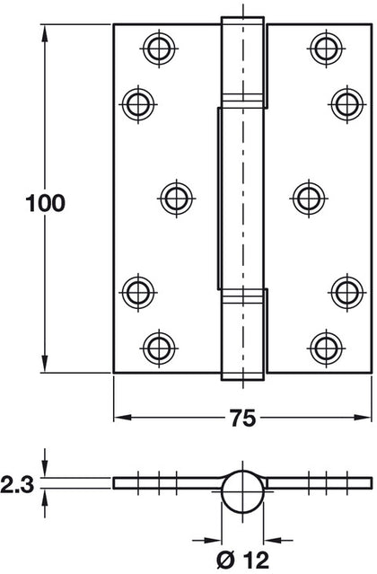 Hi-Load Butt Hinge Sqr 100x75mm St White