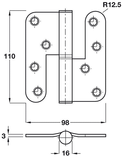 Hi-Load LiftOff Butt Hinge 110x98mm ACW