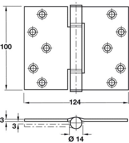 Hi-Load Butt Hinge Sqr 100x124mm St BZP