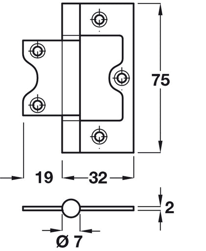 Flush Hinge 75x51mm Steel PCP