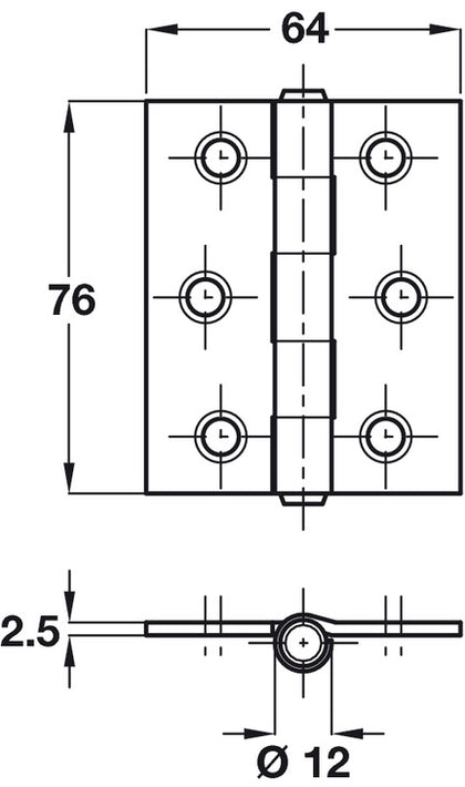 451 Butt Hinge 76x64mm Steel BZP