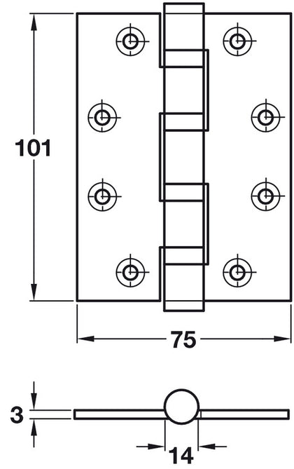 Butt Hinge BB 101x75mm Brass PB