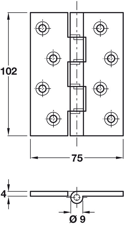 Butt Hinge DPBW 102x75mm Brass PB