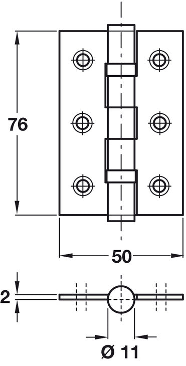 Butt Hinge BB 76x50mm Brass PB