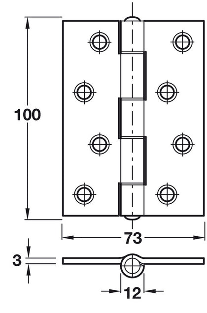 Butt Hinge Sq 100x73mm Grade 7 St BZP