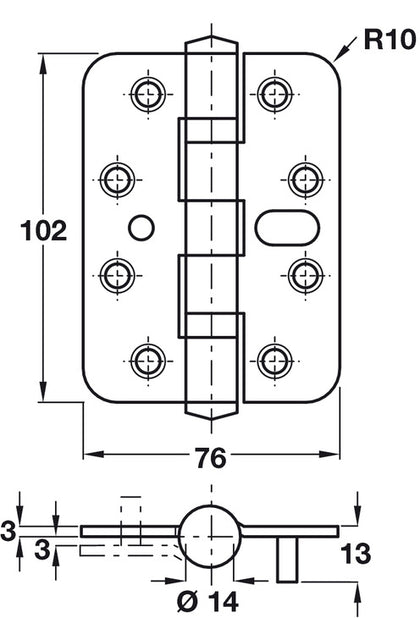 Security Butt Hinge Rad 102x76mm 304 SSS