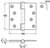 Butt Hinge Conc BB Sqr 102x102mm 304 SSS