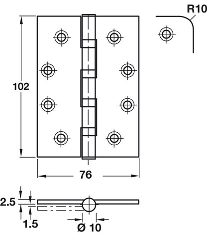 Phoenix SL Butt Hng Sq 102x76mm 304 PSS