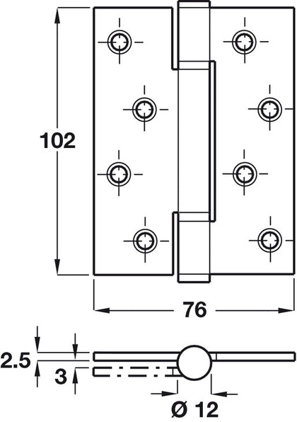 Phoenix Butt Hng 3 Sq 102x76mm 304 SSS