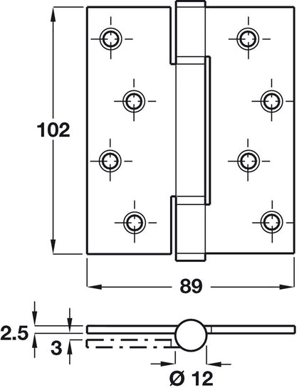 Butt Hinge Sqr 102x89mm 304 SSS