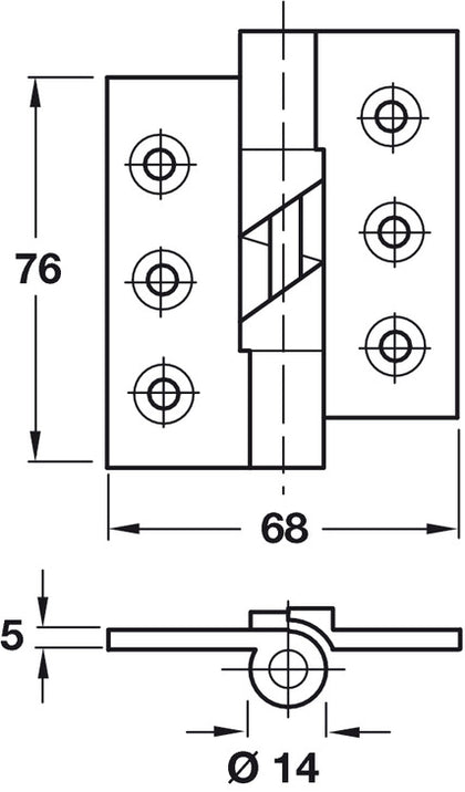 Butt Hinge Rising 76x68mm CW PAA